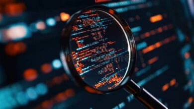 Software testing process with a magnifying glass over code